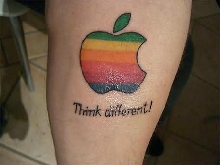 Think Difeerent Geek Tattoo On Forearm