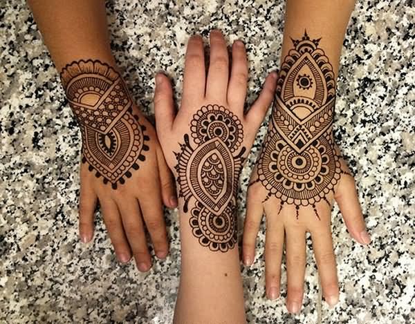 Three Henna Tattoo Designs For Hand