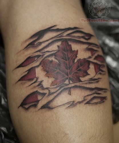 Torn Ripped Skin Canada Flag Tattoo Design