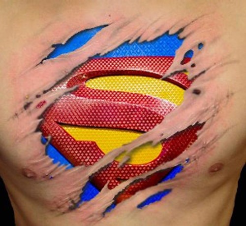 Torn Ripped Skin Superman Tattoo Design For Chest