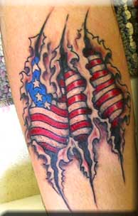 Torn Ripped Skin USA Flag Tattoo Design For Sleeve