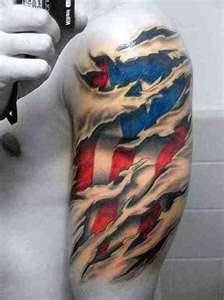Torn Ripped Skin USA Flag Tattoo On Shoulder