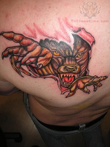 Torn Ripped Skin Wolf Tattoo Design