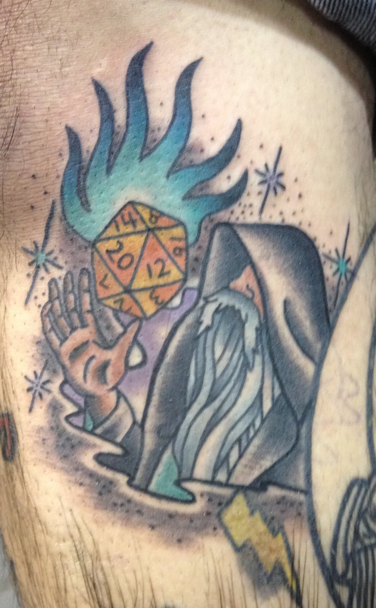 Traditional Wizard Tattoo On Leg