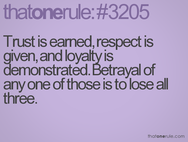 Trust is earned, respect is given, and loyalty is demonstrated. Betrayal of any one of those is to lose all three.