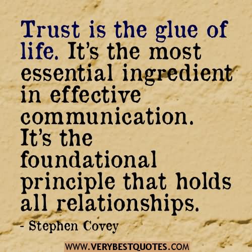 Trust is the glue of life. It's the most essential ingredient in effective communication. It's the foundational principle that holds all relationships. - Stephen Covey