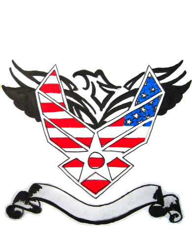 USA Flag Air Force Military Logo With Tribal Eagle Tattoo Design