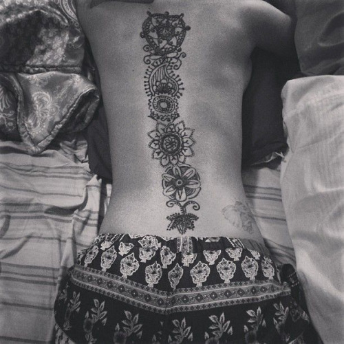 Unique Henna Flowers Tattoo On Full Back