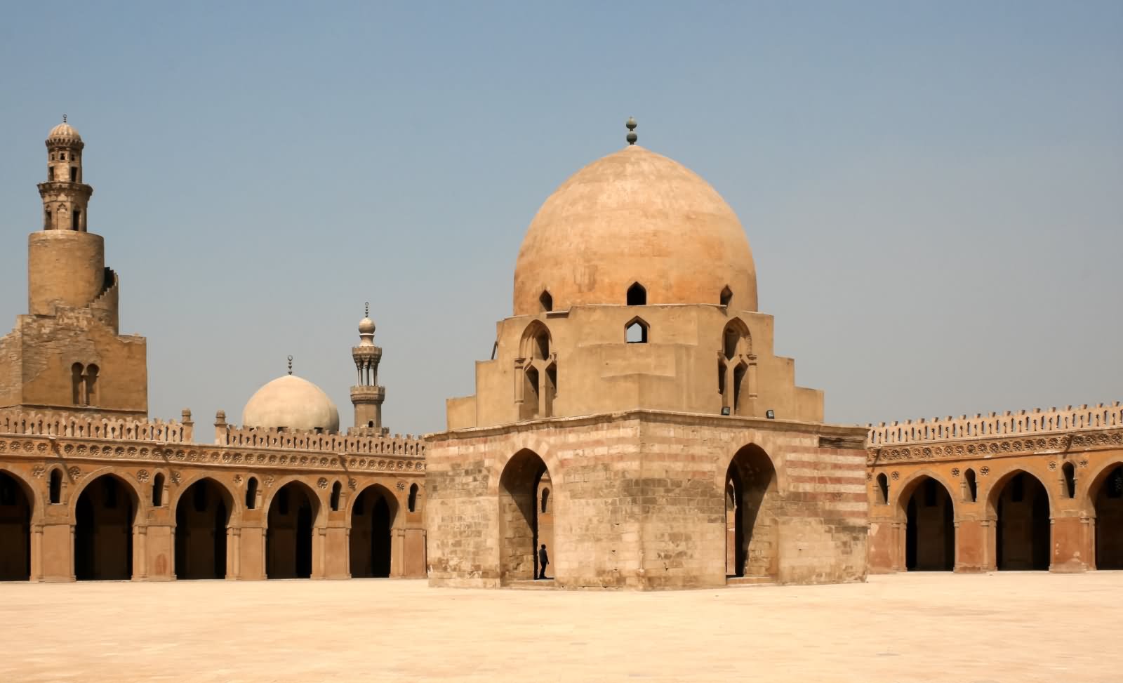 View Of Ablution Fountain And Spiral Minaret Of Ibn Tulun Mosque