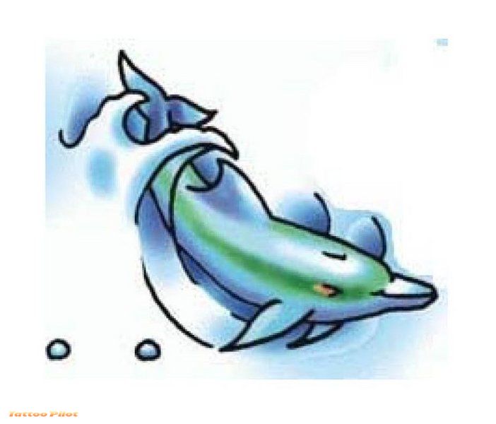 Water Splash And Blue Dolphin Tattoo Design