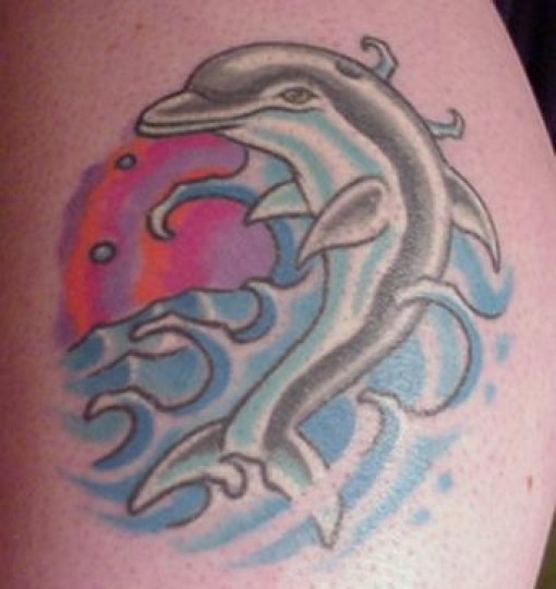 Water Splash And Dolphin Tattoo Image