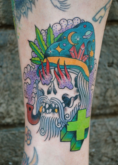 Weed Wizard Tattoo On Bicep