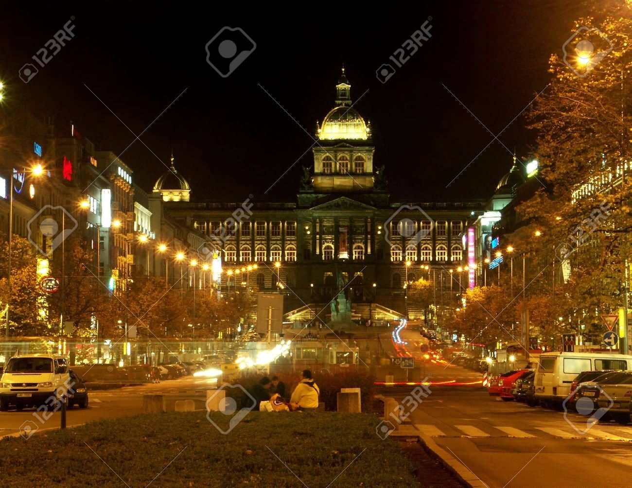 Wenceslas Square And National Museum At Night