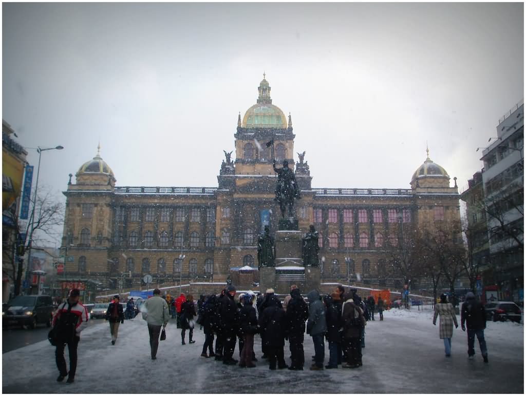 Wenceslas Square With Snow In Prague