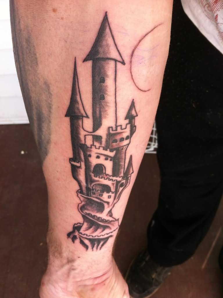 Wizard And Castle Tattoo On Right Forearm