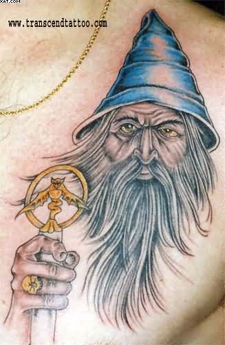 Wizard Head Tattoo On Chest For Men
