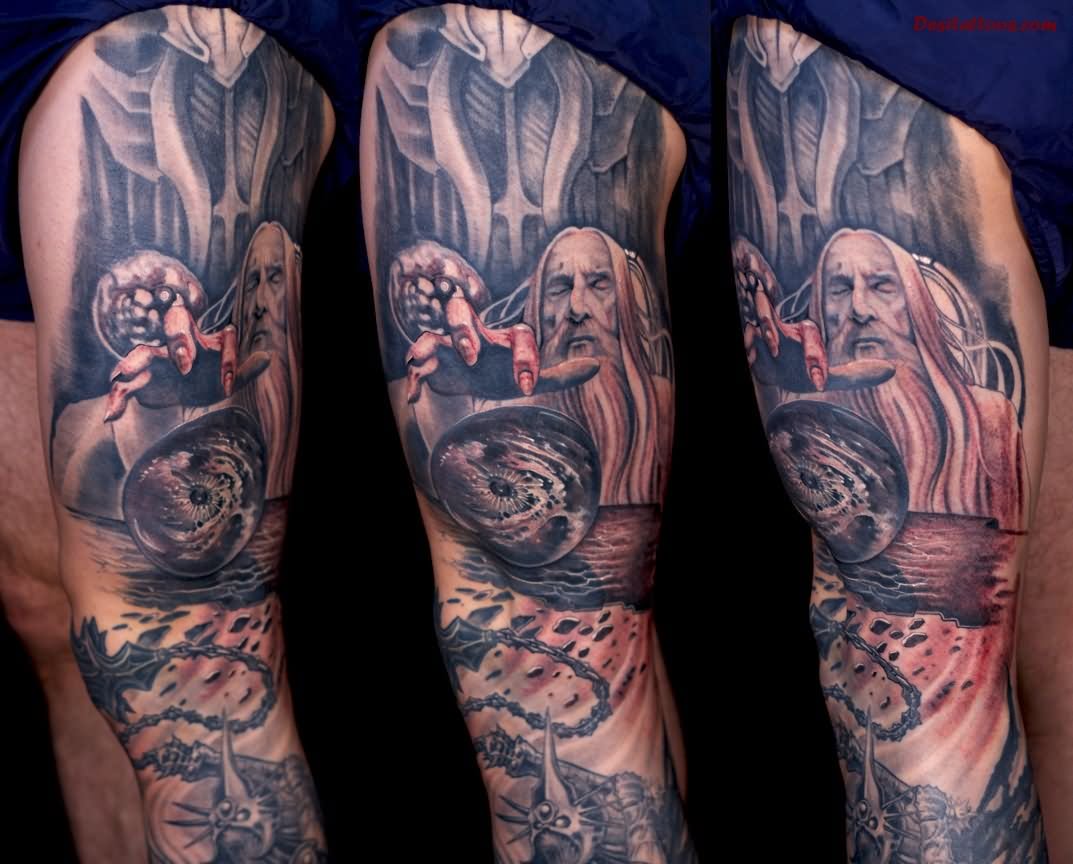 Wizard Tattoo On Leg Sleeve