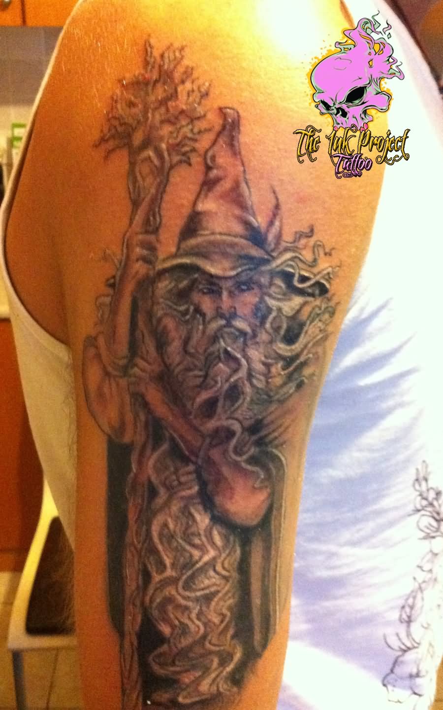 Wizard Tattoo On Right Half Sleeve by Giannialivertis
