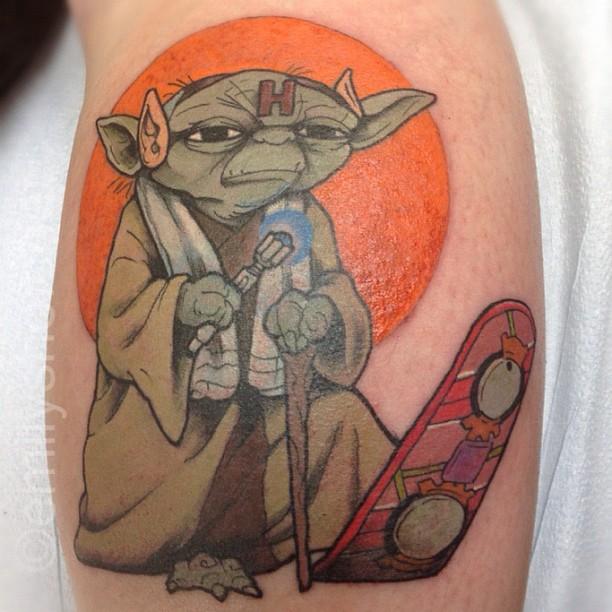 Yoda Geek Tattoo On Back Leg