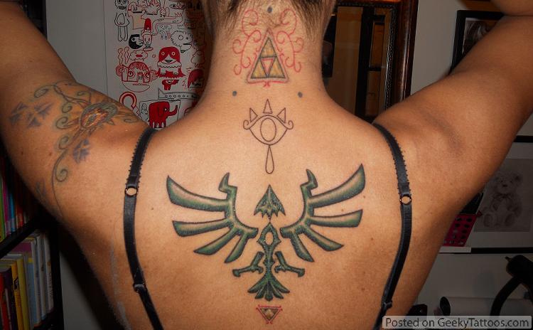 Zelda Crest Geek Tattoo On Upper Back