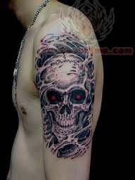 3D Vampire Skull Tattoo On Half Sleeve