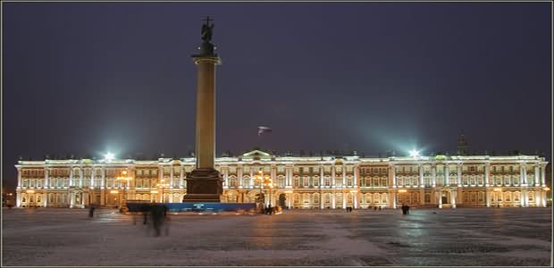 Adorable Night View Of Hermitage Museum In Russia