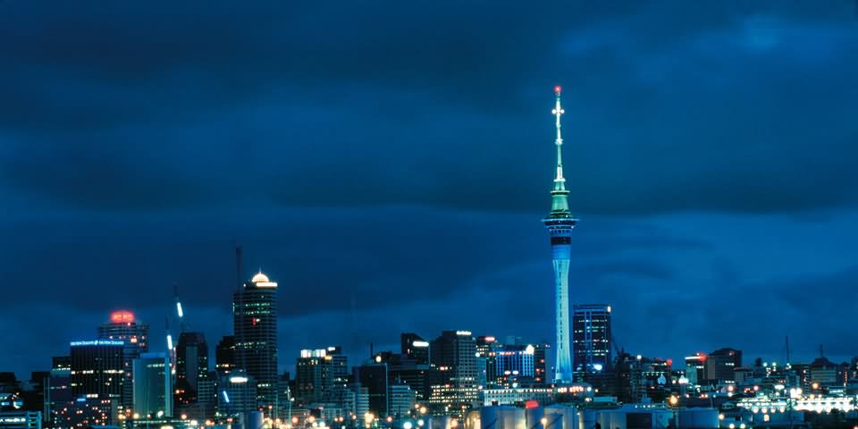 Adorable View Of Sky Tower With Black Clouds
