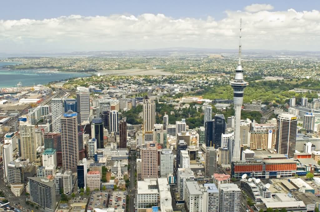 Aerial View Of The Sky Tower, Auckland