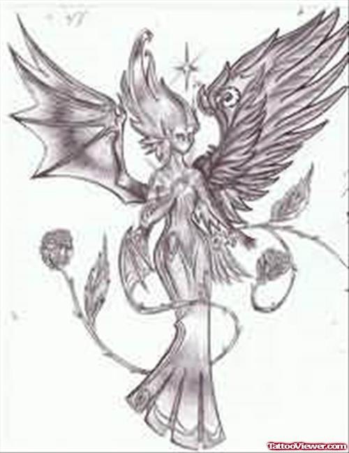 African Queen With Wings Tattoo Design