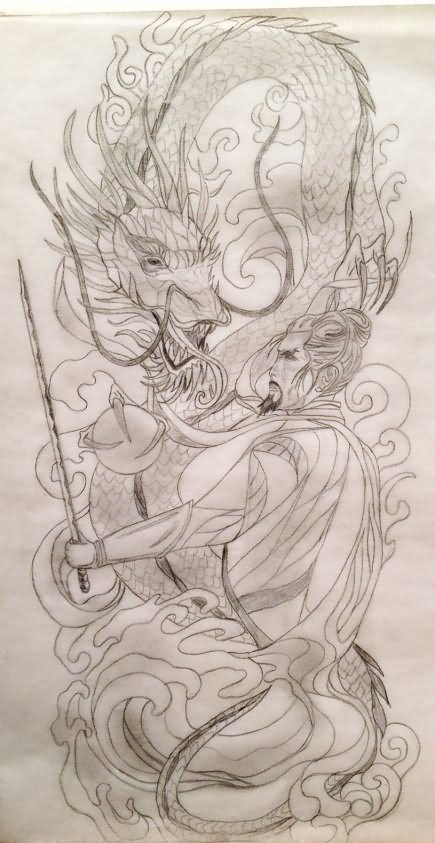 Amazing Sacred Samurai Dragon Tattoo Design