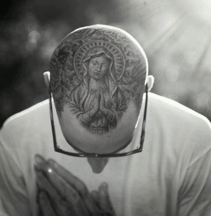 Amazing Saint Mary Mother Of God Tattoo On Man Head By Mr Cartoon