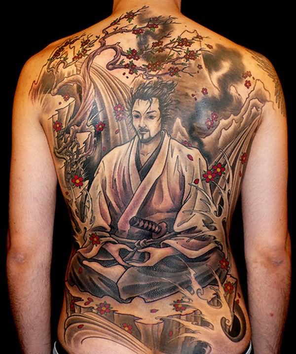 Amazing Samurai Tattoo On Full Back