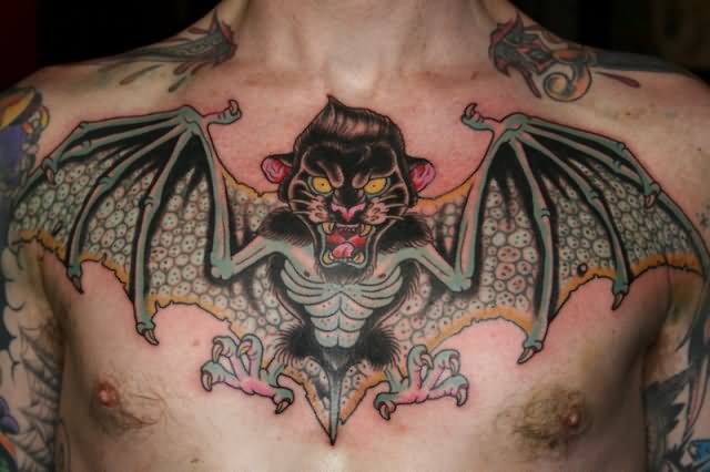 Amazing Vampire Bat Tattoo On Man Chest