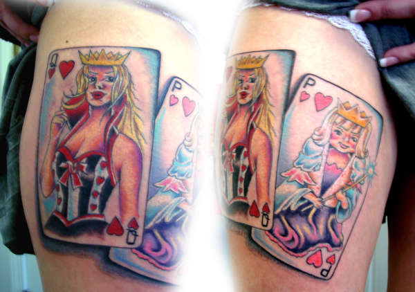 Attractive Colorful Queen Card Tattoo Design