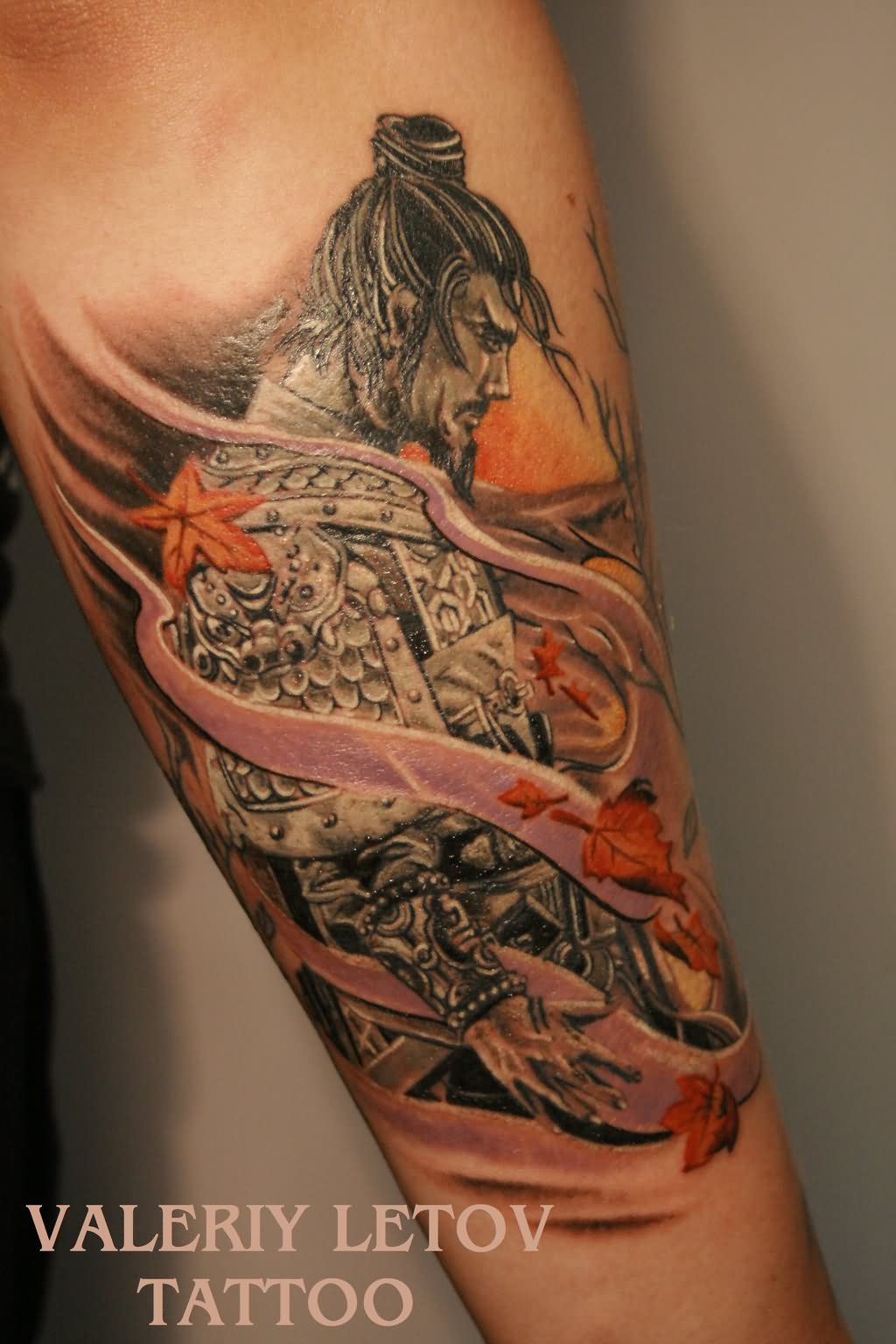 Awesome Samurai Tattoo On Arm by Valeriy Letov