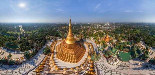 Beautiful Aerial View Of The Shwedagon Pagoda, Yangon