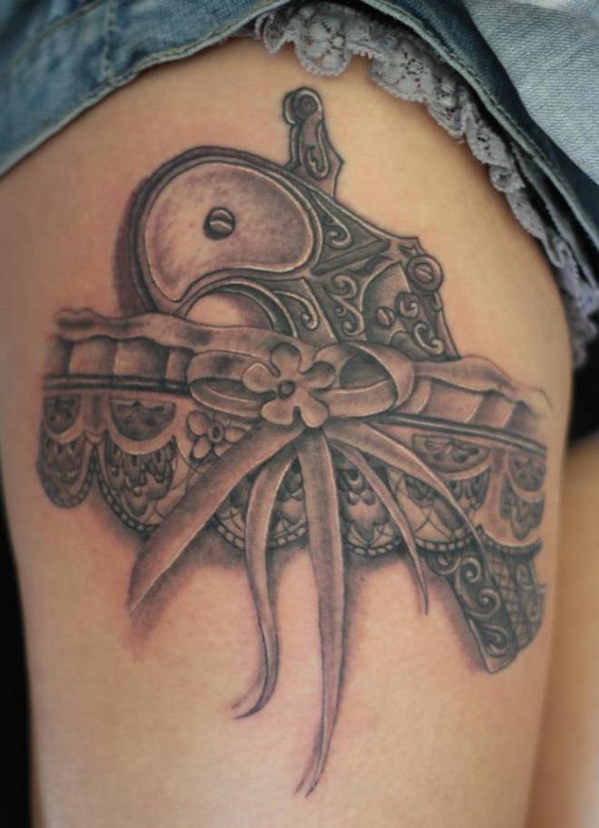 Beautiful Grey Ink Country Garter Tattoo