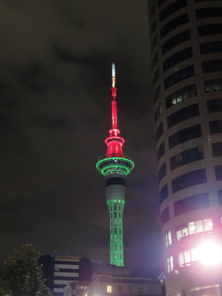 Beautiful Lights On The Sky Tower At Night