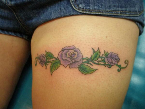 Beautiful Purple Flower Garter Tattoo