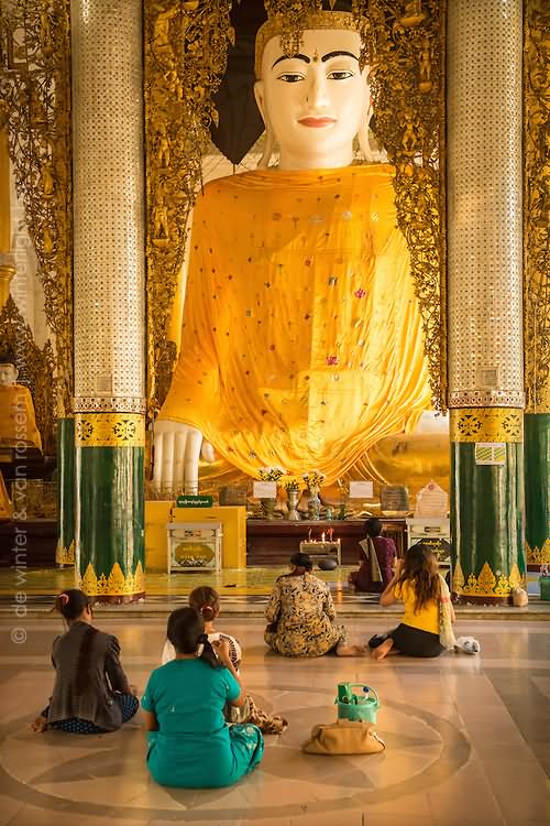 Big Statue Of Lord Buddha Inside The Shwedagon Pagoda, Yangon, Myanmar
