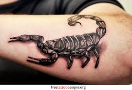 Black And Grey 3D Scorpion Tattoo On Left Arm