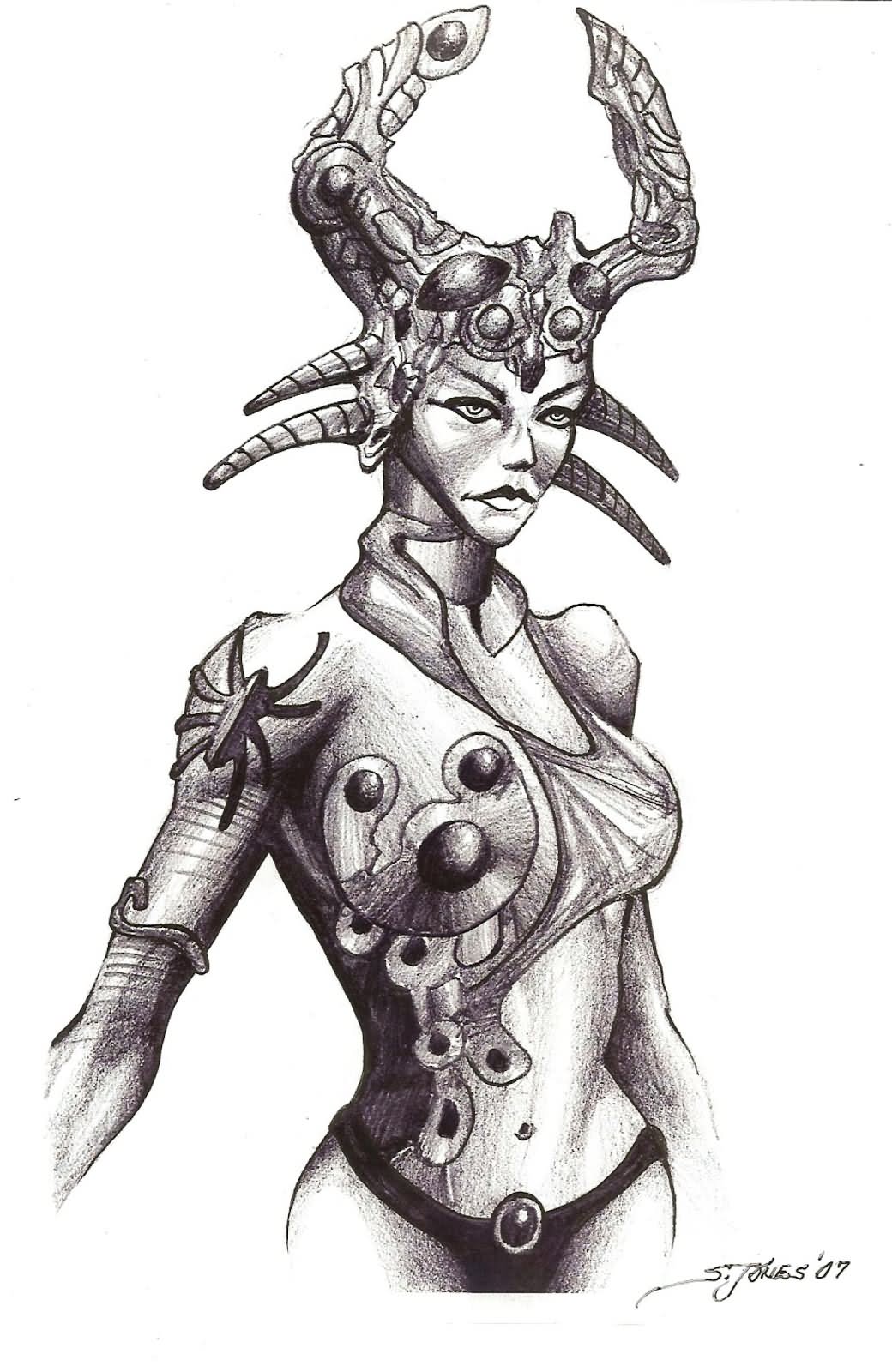 Black And Grey African Queen Tattoo Design