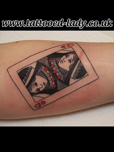 Black And Red Queen Of Hearts Card Tattoo Design