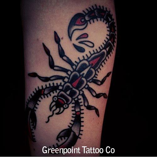 Black And Red Traditional Scorpion Tattoo Design