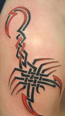 Black And Red Tribal Scorpion Tattoo Design