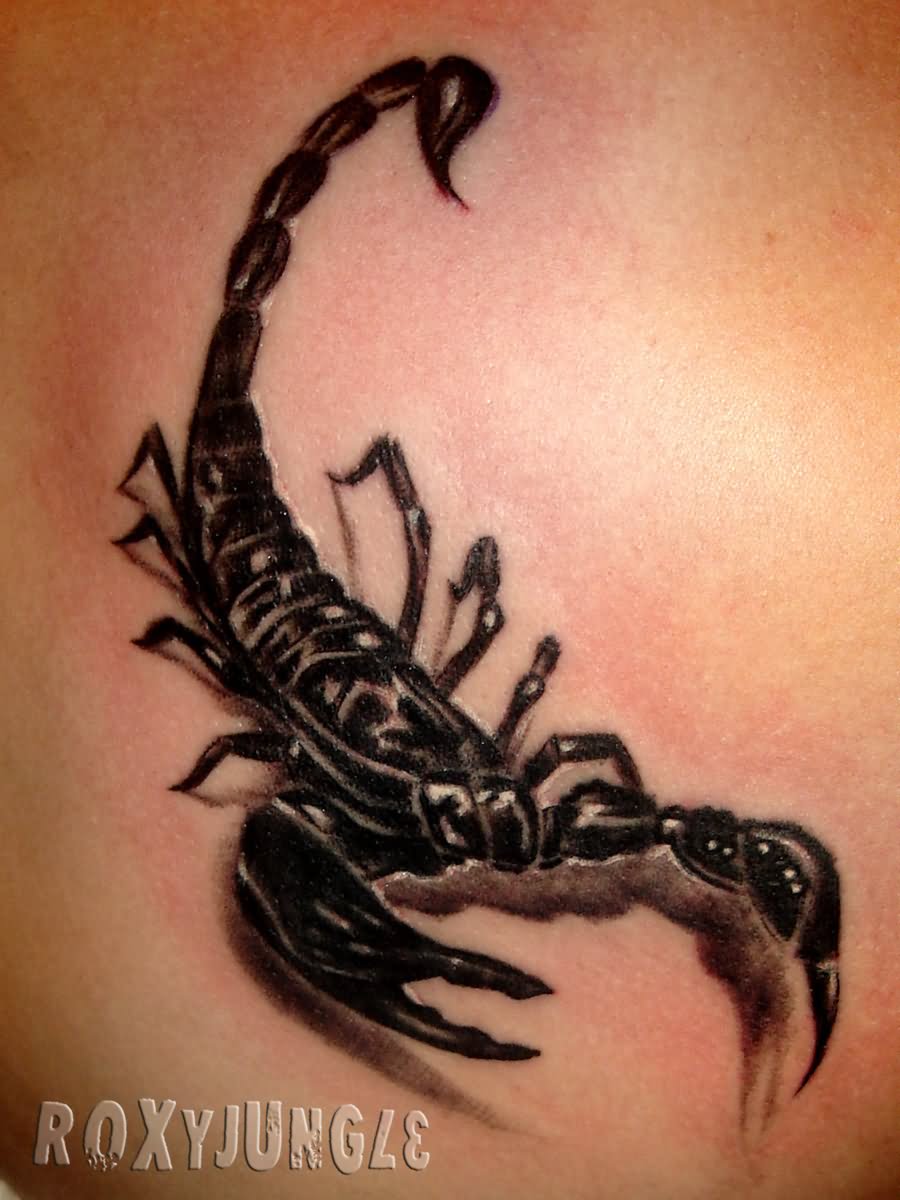 Black Ink 3D Scorpion Tattoo Design