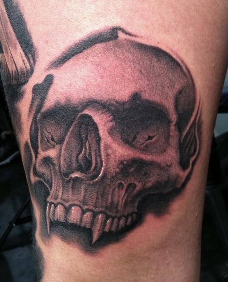 Black Ink 3D Vampire Skull Tattoo Design
