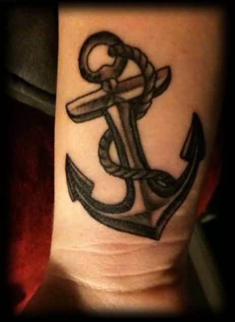 Black Ink Anchor Symbol Tattoo Design For Men Wrist