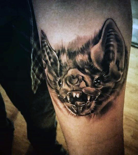 Black Ink Vampire Bat Tattoo On Arm