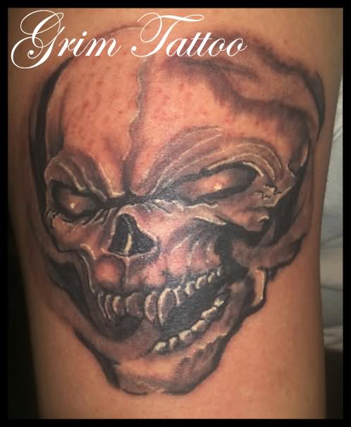 Black Ink Vampire Skull Tattoo Design